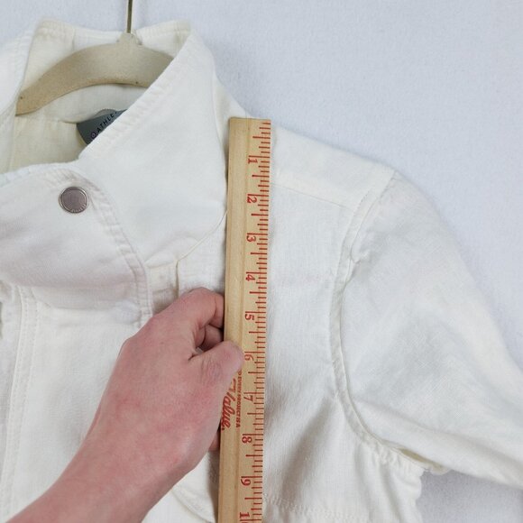 Athleta Jacket Womens Small White Sahara Cropped Linen Moto Full Zip Casual - Picture 7 of 16